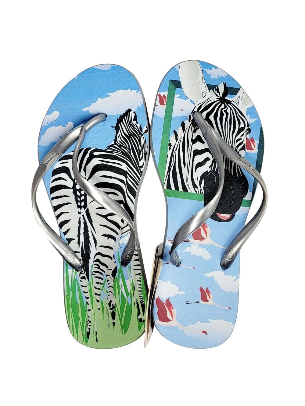 Flip Flops Women's Size 5/6 ZEBRA Beach Vacation Sandals Casual Shoe Rhino Flops